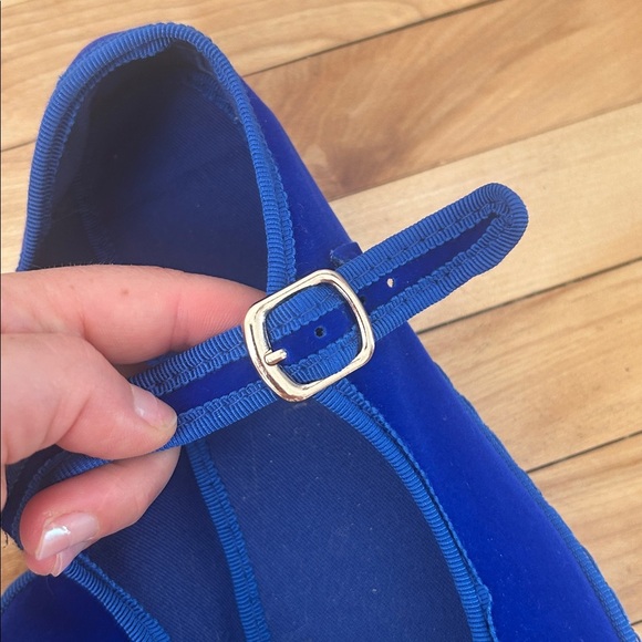 Velvet Mary Janes flats electric blue - Chinese size 260 approx 9.5 US - Picture 5 of 9